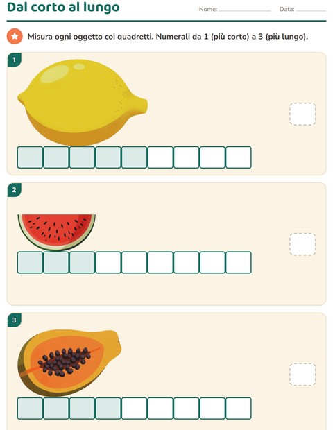 Anteprima della scheda di Misurazione con Frutta per Scuola primaria classe prima