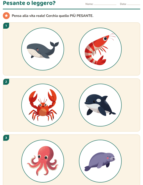 Anteprima della scheda di Misurazione con Vita oceanica per Scuola dell'infanzia (5-7 anni)