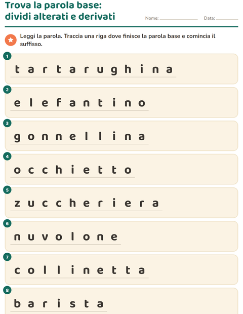 Anteprima della scheda di Nomi alterati e derivati per Scuola primaria classe seconda