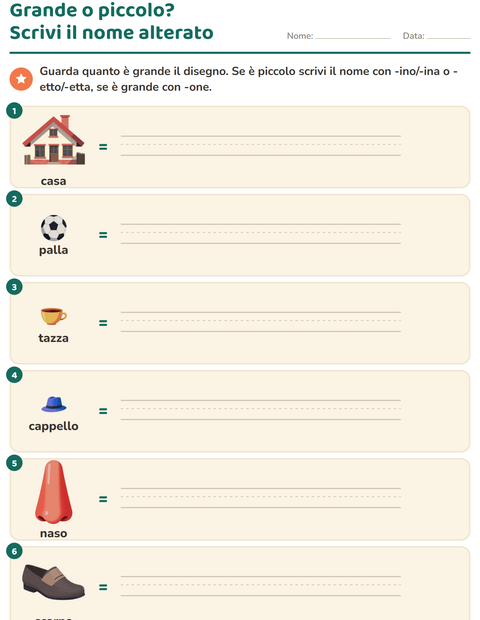 Anteprima della scheda di Nomi alterati e derivati per Scuola primaria classe seconda