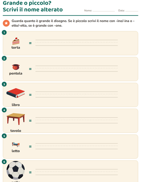 Anteprima della scheda di Nomi alterati e derivati per Scuola primaria classe seconda