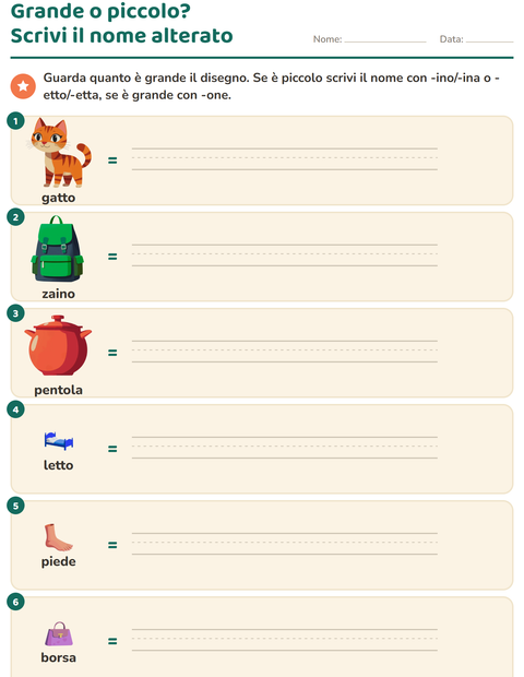 Anteprima della scheda di Nomi alterati e derivati per Scuola primaria classe seconda