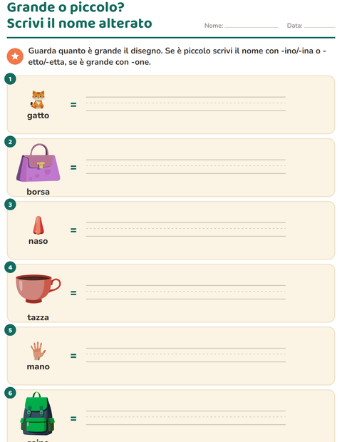Anteprima della scheda di Nomi alterati e derivati per Scuola primaria classe seconda