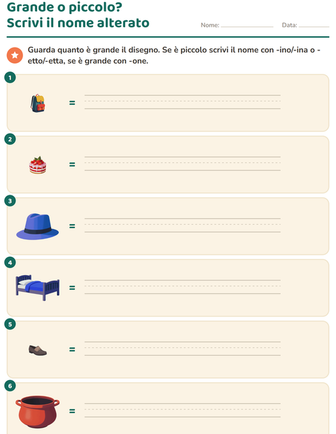 Anteprima della scheda di Nomi alterati e derivati per Scuola primaria classe seconda