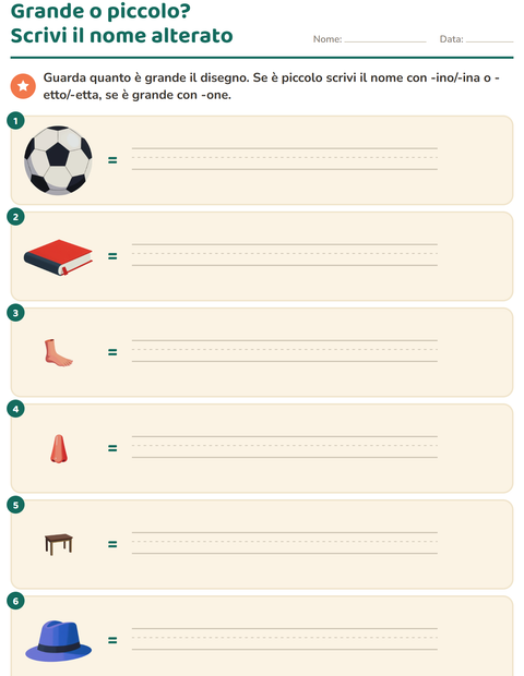 Anteprima della scheda di Nomi alterati e derivati per Scuola primaria classe seconda