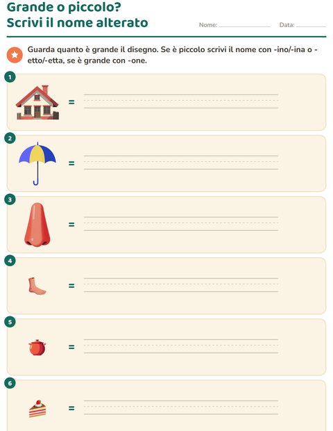 Anteprima della scheda di Nomi alterati e derivati per Scuola primaria classe seconda