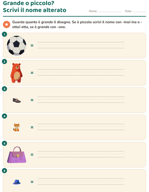 Anteprima della scheda di Nomi alterati e derivati per Scuola primaria classe seconda