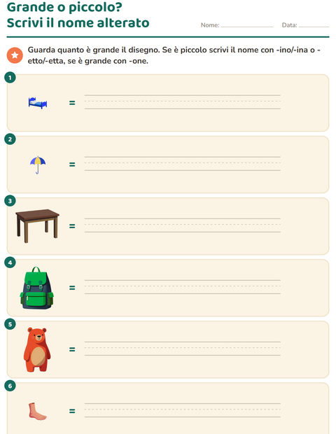 Anteprima della scheda di Nomi alterati e derivati per Scuola primaria classe seconda
