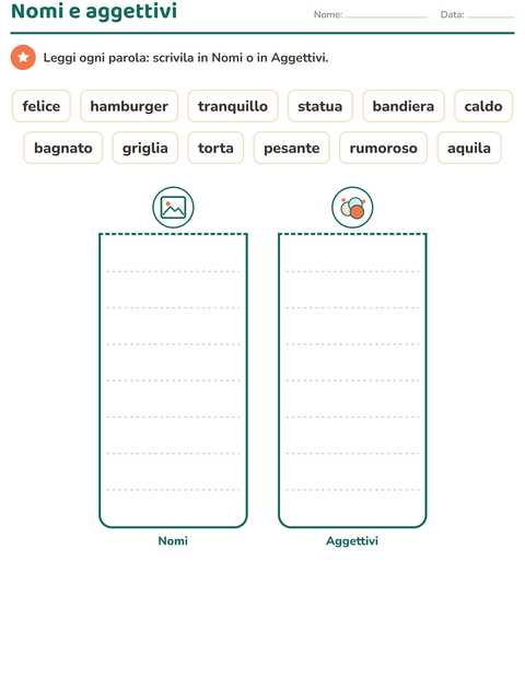Anteprima della scheda di Nomi, verbi e aggettivi con 4 luglio per Scuola primaria classe prima