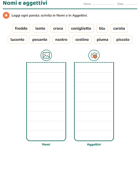 Anteprima della scheda di Nomi, verbi e aggettivi con Pasqua per Scuola primaria classe prima