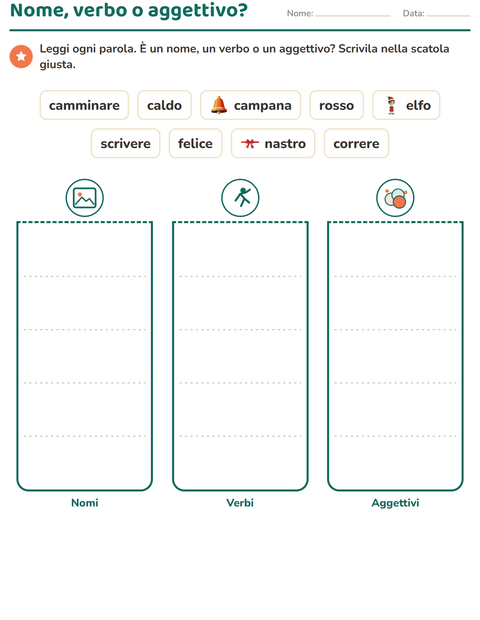 Anteprima della scheda di Nomi, verbi e aggettivi con Natale per Scuola primaria classe seconda