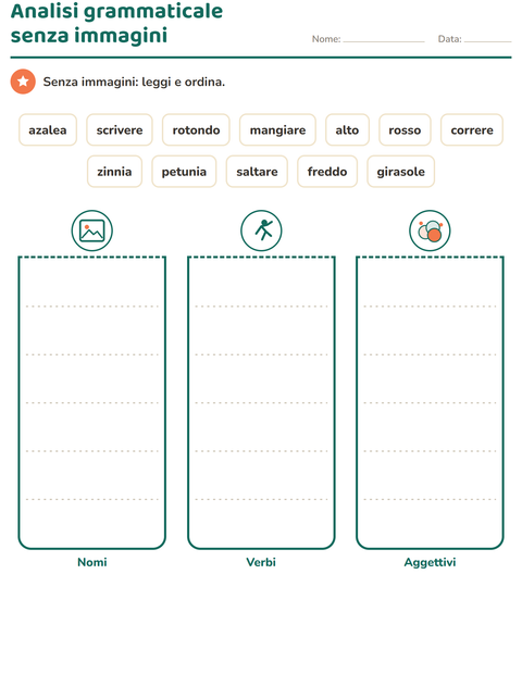 Anteprima della scheda di Nomi, verbi e aggettivi con Fiori per Scuola primaria classe seconda