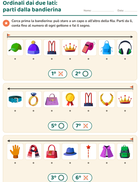 Anteprima della scheda di Numeri ordinali con Accessori per Scuola dell'infanzia (5-7 anni)