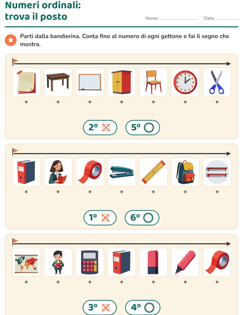Anteprima della scheda di Numeri ordinali con Aula per Scuola dell'infanzia (5-7 anni)