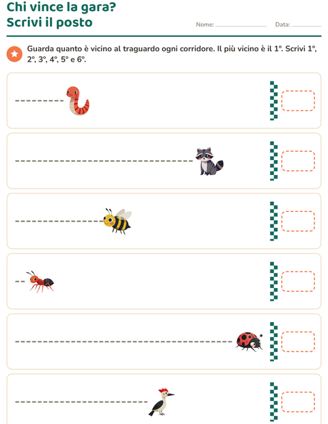 Anteprima della scheda di Numeri ordinali con Creature della foresta per Scuola primaria classe prima