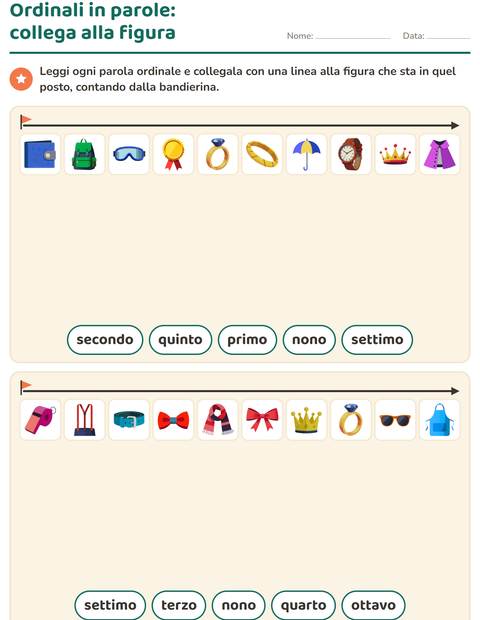 Anteprima della scheda di Numeri ordinali con Accessori per Scuola primaria classe prima