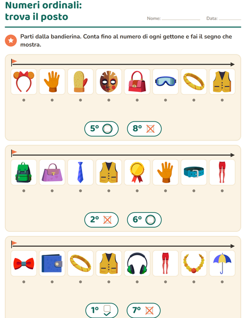 Anteprima della scheda di Numeri ordinali con Accessori per Scuola dell'infanzia (5-7 anni)