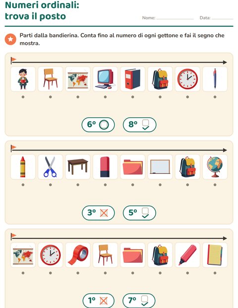 Anteprima della scheda di Numeri ordinali con Aula per Scuola dell'infanzia (5-7 anni)