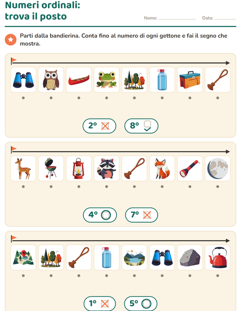 Anteprima della scheda di Numeri ordinali con Campeggio per Scuola dell'infanzia (5-7 anni)