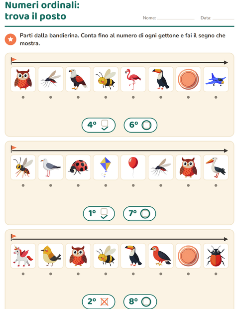Anteprima della scheda di Numeri ordinali con Cose che volano per Scuola dell'infanzia (5-7 anni)