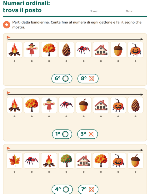 Anteprima della scheda di Numeri ordinali con Varie per Scuola dell'infanzia (5-7 anni)