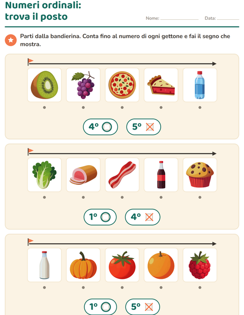 Anteprima della scheda di Numeri ordinali con Al supermercato per Scuola dell'infanzia (5-7 anni)