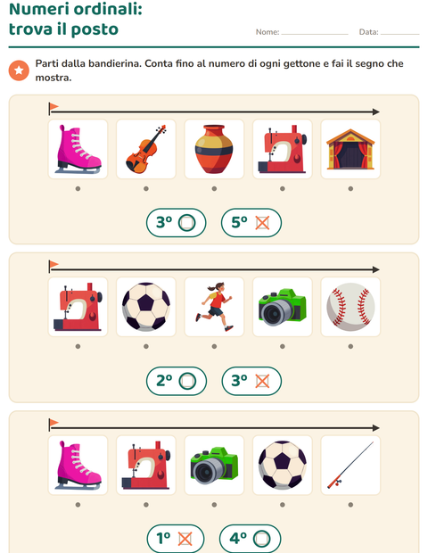 Anteprima della scheda di Numeri ordinali con Attività per Scuola dell'infanzia (5-7 anni)
