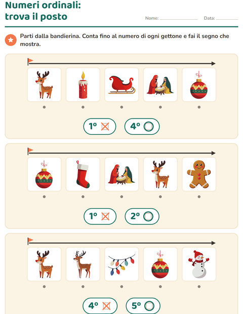 Anteprima della scheda di Numeri ordinali con Natale per Scuola dell'infanzia (5-7 anni)
