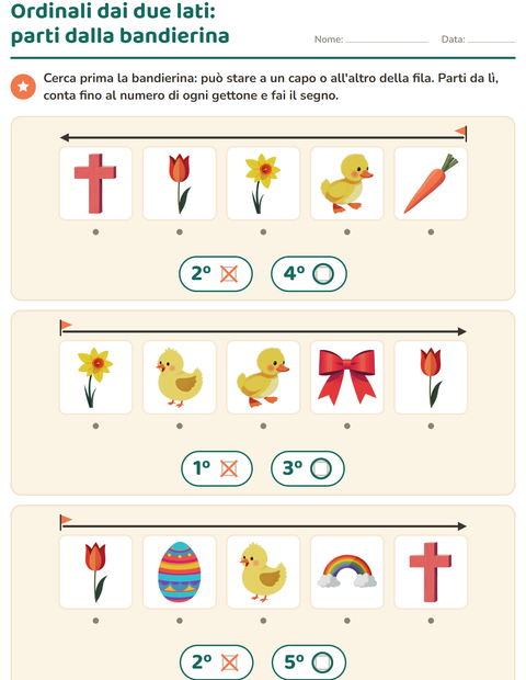 Anteprima della scheda di Numeri ordinali con Pasqua per Scuola dell'infanzia (5-7 anni)