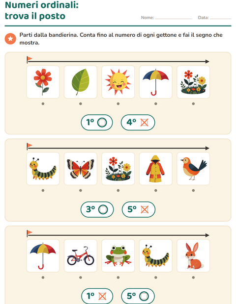 Anteprima della scheda di Numeri ordinali con Primavera per Scuola dell'infanzia (5-7 anni)