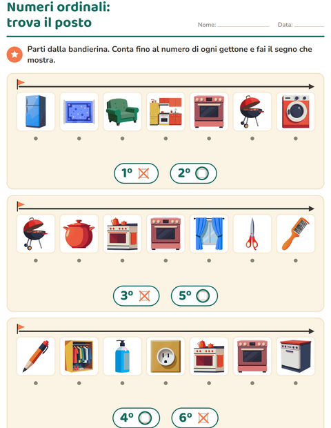 Anteprima della scheda di Numeri ordinali con In giro per casa per Scuola dell'infanzia (5-7 anni)