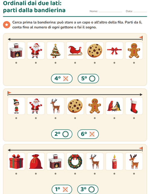 Anteprima della scheda di Numeri ordinali con Natale per Scuola dell'infanzia (5-7 anni)