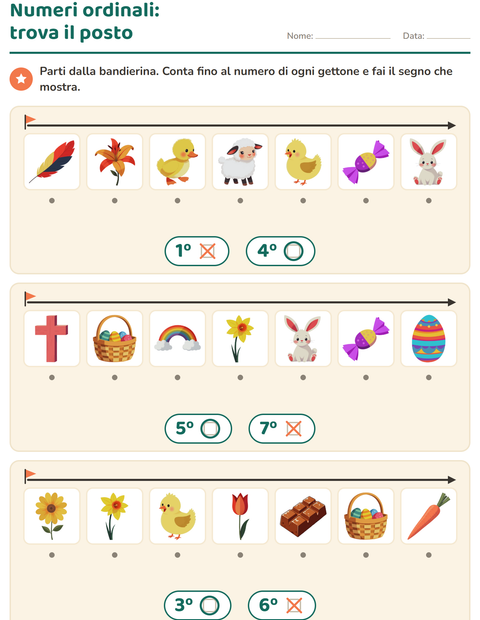 Anteprima della scheda di Numeri ordinali con Pasqua per Scuola dell'infanzia (5-7 anni)
