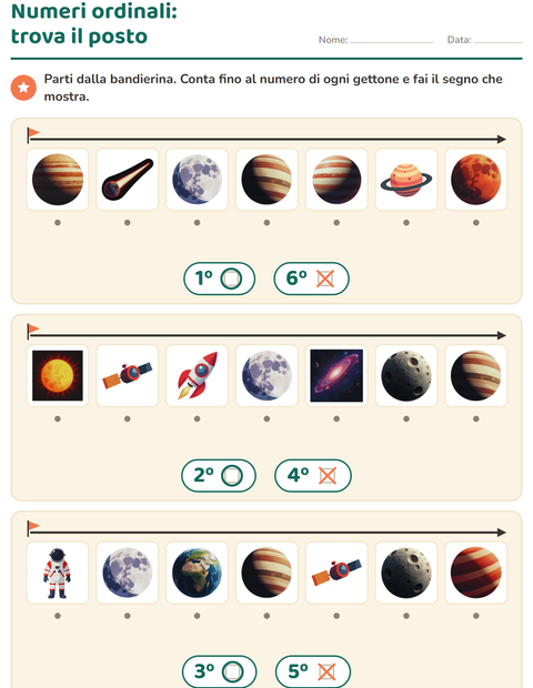 Anteprima della scheda di Numeri ordinali con Spazio per Scuola dell'infanzia (5-7 anni)