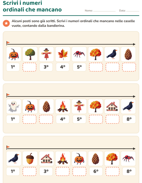 Anteprima della scheda di Numeri ordinali con Varie per Scuola primaria classe prima