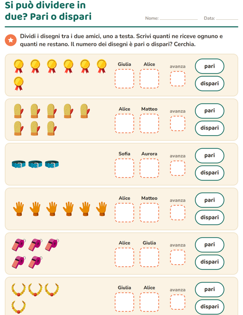 Anteprima della scheda di Numeri pari e dispari con Accessori per Scuola primaria classe prima