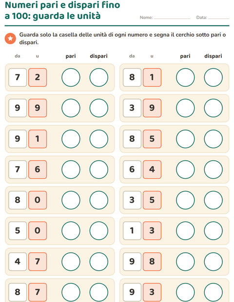 Anteprima della scheda di Numeri pari e dispari per Scuola primaria classe seconda