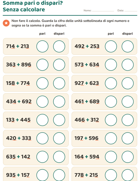 Anteprima della scheda di Numeri pari e dispari per Scuola primaria classe terza