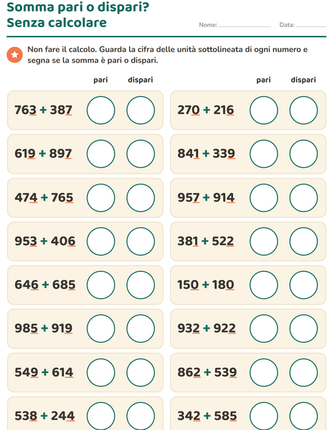Anteprima della scheda di Numeri pari e dispari per Scuola primaria classe terza