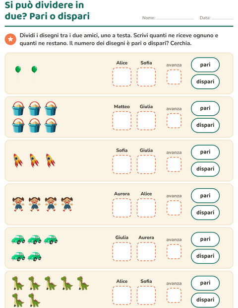 Anteprima della scheda di Numeri pari e dispari con Giocattoli per Scuola primaria classe prima