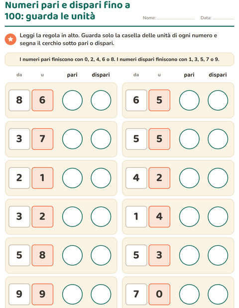 Anteprima della scheda di Numeri pari e dispari per Scuola primaria classe seconda