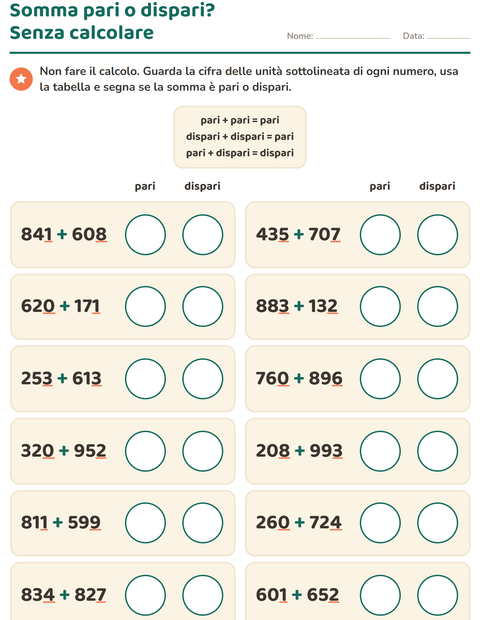 Anteprima della scheda di Numeri pari e dispari per Scuola primaria classe terza