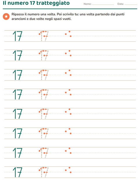 Anteprima della scheda di Numeri tratteggiati per Scuola dell'infanzia (5-7 anni)
