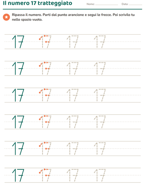 Anteprima della scheda di Numeri tratteggiati per Scuola dell'infanzia (5-7 anni)