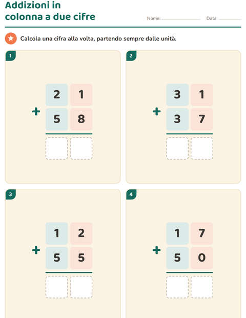 Anteprima della scheda di Operazioni in colonna per Scuola primaria classe seconda