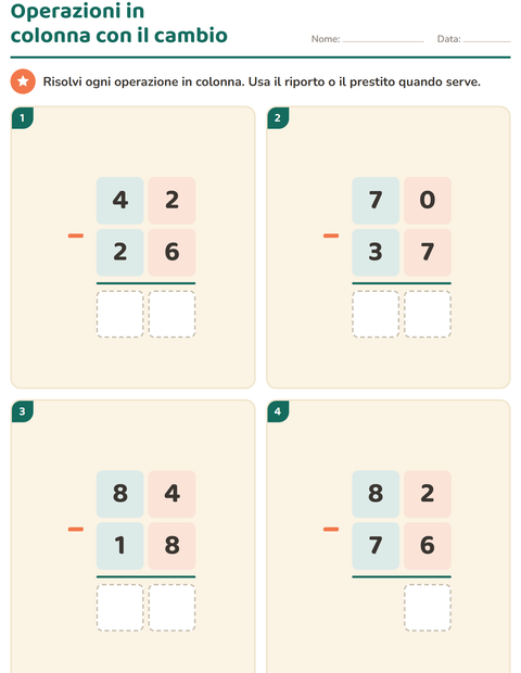 Anteprima della scheda di Operazioni in colonna per Scuola primaria classe terza