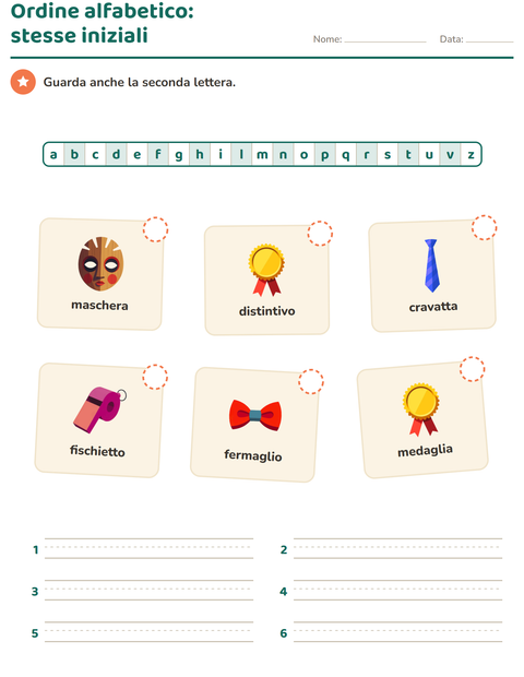 Anteprima della scheda di Ordine alfabetico con Accessori per Scuola primaria classe prima
