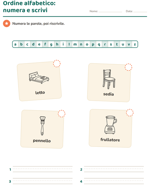 Anteprima della scheda di Ordine alfabetico con Casa BN 2 per Scuola primaria classe prima