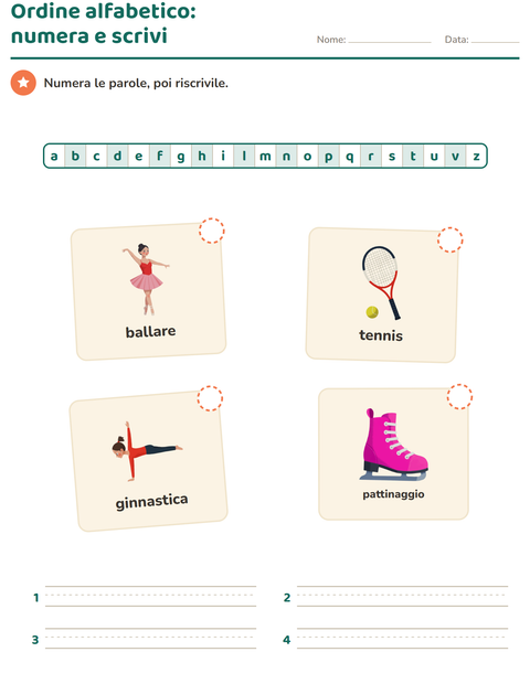 Anteprima della scheda di Ordine alfabetico con Attività per Scuola primaria classe prima