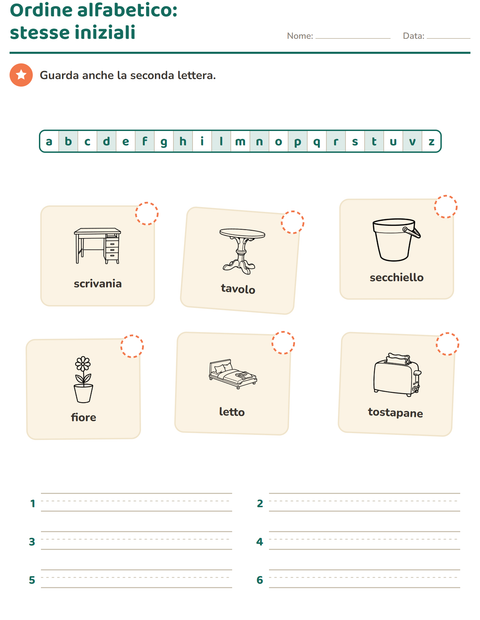 Anteprima della scheda di Ordine alfabetico con Casa BN 2 per Scuola primaria classe prima